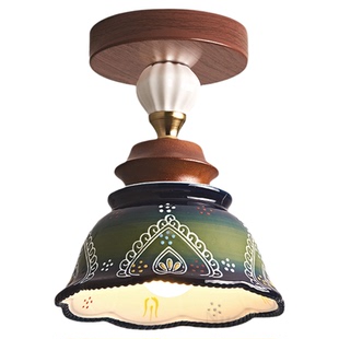 Home中古风过道灯2025新款创意个性艺术入户玄关灯实木陶瓷走廊灯