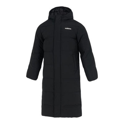 阿迪达斯黑色长款羽绒服男女款25冬季休闲加厚鸭绒羽绒外套JW1686