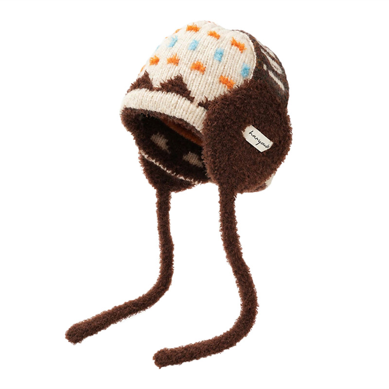 费尔岛复古提花护耳针织帽女秋冬
