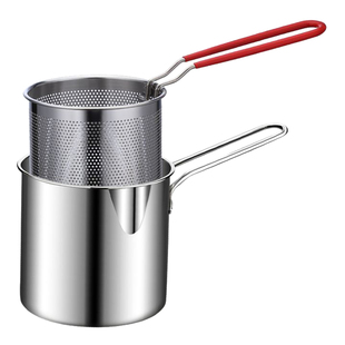 不锈钢油炸锅家用小油锅炸串锅带滤网电磁炉迷你省油小炸锅无涂层