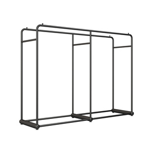 黑色服装店展示架双排落地式挂衣架女装店中岛架服装店专用挂衣架