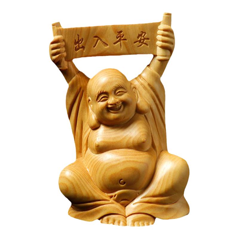 小叶黄杨木雕把玩汽车弥勒佛摆件