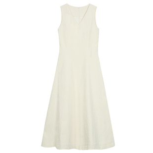 pusumede 优雅时刻 黑色V领背心连衣裙女高级感收腰大摆无袖长裙