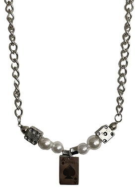 骰子拼接珍珠黑桃吊坠项链男女