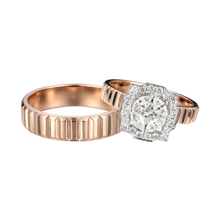 罗缎条纹18K玫瑰金情侣对戒公主方马眼钻异形钻石拼镶花型婚戒指