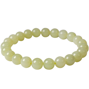 精选青海料和田玉黄口圆珠手串玉石散珠手链女士单圈文玩生日礼物