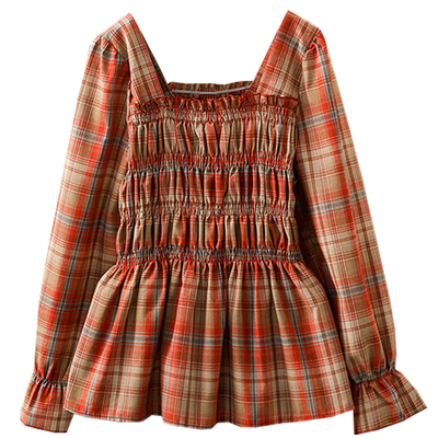 春秋大码200斤格子洋气方领衬衫