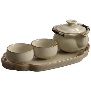 女士一壶一杯汝窑茶具套装2023新款手抓壶简易喝茶精致小套装茶盘