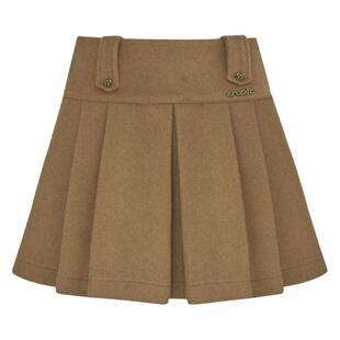 Kroche 复古渐变针织打底上衣+高腰羊毛混纺A字百褶裙