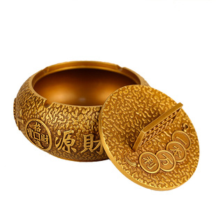 铜烟灰缸纯铜家用中式带盖防飞灰创意个性潮流铜烟缸一本万利摆件