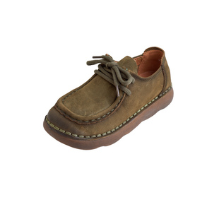 复古休闲鞋子女款秋冬加绒板鞋中老年棉鞋舒服德训鞋手工真皮皮鞋