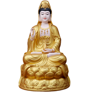 戴玉堂陶瓷坐古莲观音佛像家用客厅供奉南海观世音菩萨坐像摆件