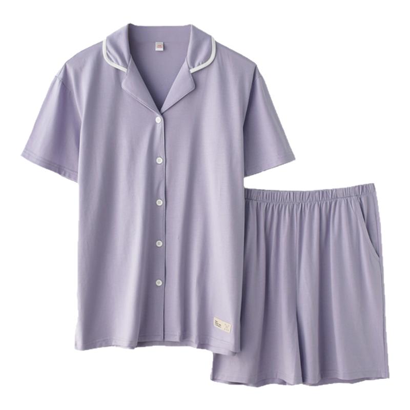纯色简约睡衣男女夏季兰精莫代尔棉薄款短袖短裤情侣家居服套装