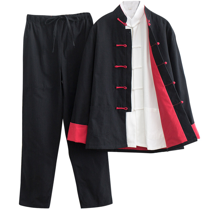 功夫装中式唐装男套装三件套汉服叶问咏春李小龙同款太极服武术服