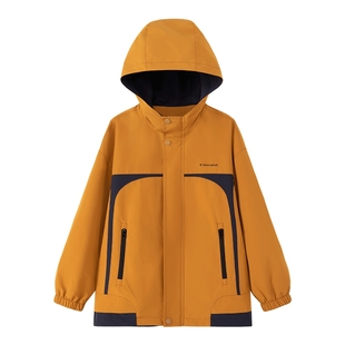 左西童装男童冲锋外套2026新款春装红色新年服儿童三合一户外防水