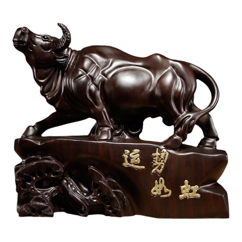 黑檀木雕运势如虹生肖牛工艺品
