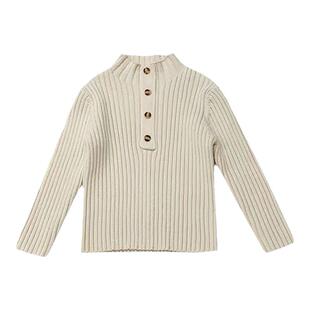 冬季女童中高领毛衣女宝宝中小童打底衫洋气套头半开扣保暖毛线衣