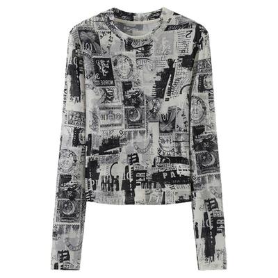 西町村屋复古印花修身打底衫2026春新款休闲时尚感上衣XABA10366