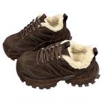 欧货磨砂真皮厚底加绒老爹鞋女2025冬季新款小个子增高运动休闲鞋