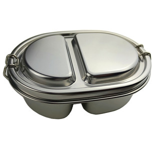 小号双扣密封式分2格不锈钢儿童饭盒 独立分隔便携户外零食小饭盒