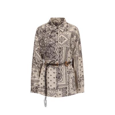 halfmoon度假风印花亚麻衬衫