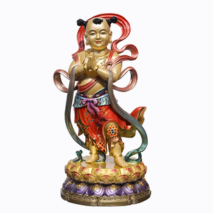 铜童玉女佛像中式观音左右侍者摆件招财佛堂供奉善财童子龙女神像