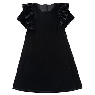 哈齿童装夏丝绒黑色礼服裙女童连衣裙韩系生日裙小黑裙女大童正装