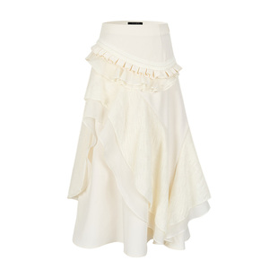 创世纪元【柔光叠影】不规则a字白色半身裙女士2025新款半身纱裙