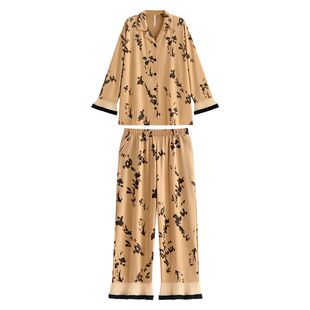 悦内睡衣女士春秋季纯棉长袖荷叶边阔腿裤家居服休闲宽松大码套装