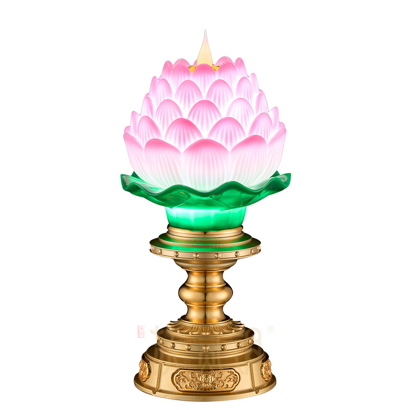 精铸合金LED莲花灯佛前供灯摆件