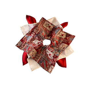 新中式红色高级缎面双层大肠发圈女士扎头发丸子头低马尾头绳头饰