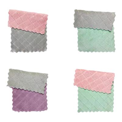 10条装厨房珊瑚绒洗碗巾抹布不沾油双层印花双面吸水加厚百洁布