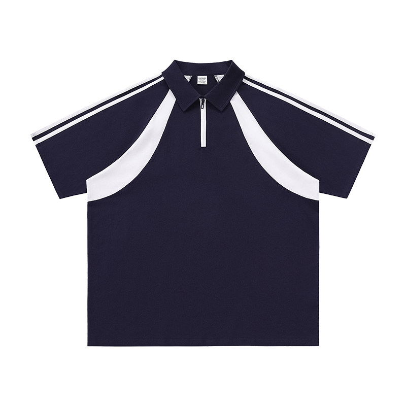 拼色半拉链POLO衫定制短袖T恤翻领工作服印字学生班服文化衫刺绣