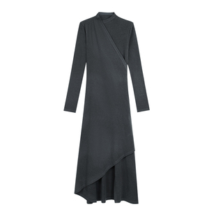 MULVAN 心动缪斯 半高领长袖针织连衣裙女设计感开叉修身气质长裙