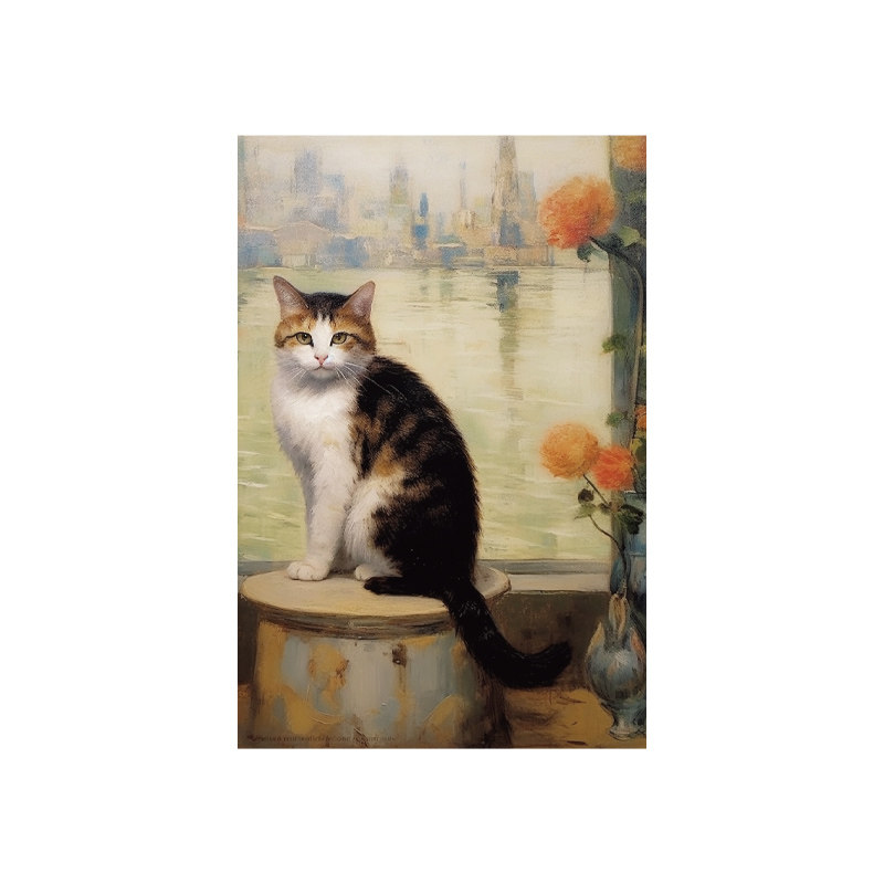 可爱动物明信片复古油画小猫咪