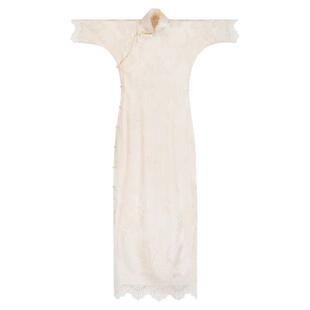 云卷相思丨一城风絮丨提花缎蕾丝花边短袖立领日常旗袍连衣裙