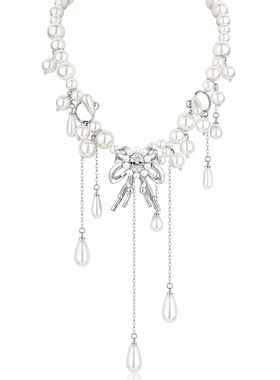 1JINNM2M蝴蝶结珍珠款水滴项链