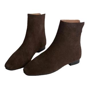 【清仓特价款】通宝tombor2025新款方头绒面短靴法式简约百搭低跟