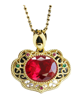 红刚玉吊坠培育红宝石如意项链民族风女士吉祥纳福礼物个性饰品