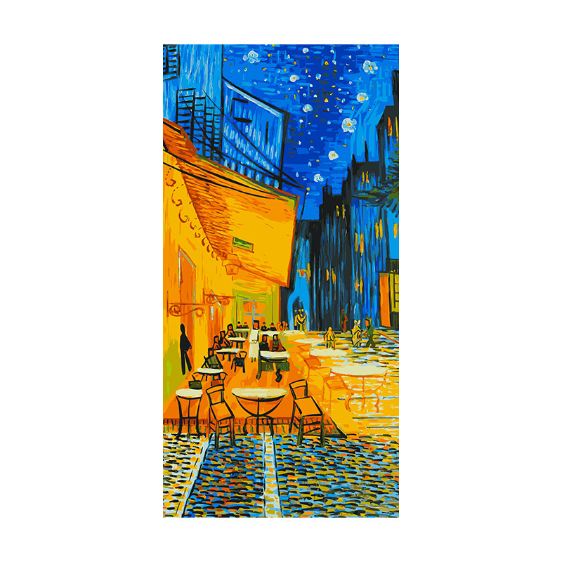 梵高夜晚的露天咖啡座数字油画diy填充填色大尺寸竖版玄关装饰画