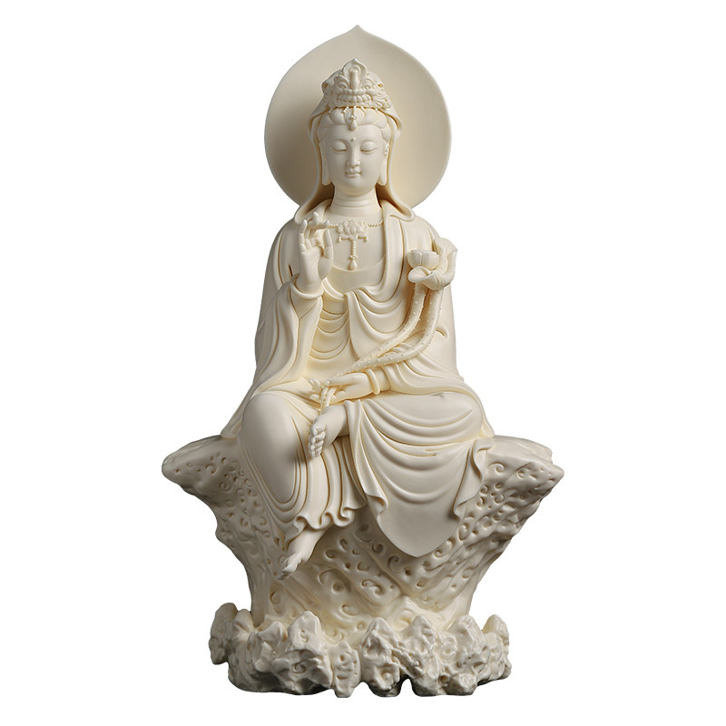 戴玉堂林建平陶瓷摆件《坐岩莲花自在观音》观自在佛像观世音菩萨