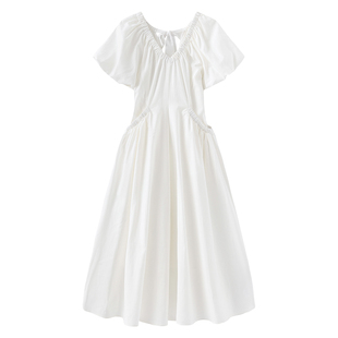 【周也同款】CUBIC法式优雅泡泡袖V领茶歇裙收腰显瘦长款连衣裙