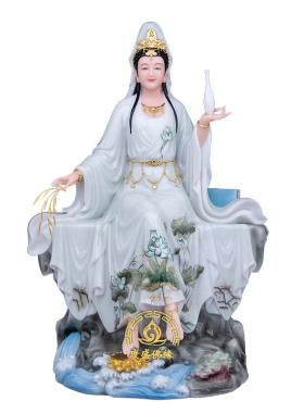 汉白玉观音菩萨佛像中式家居摆件