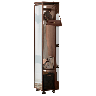 实木旋转镜架卧室家用全身镜黑胡桃木杂志架落地式衣帽架穿衣镜