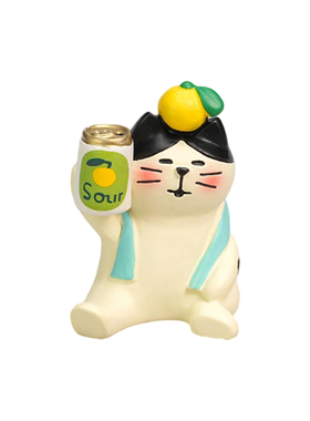 日式卡通柚子汽水小猫装饰摆件