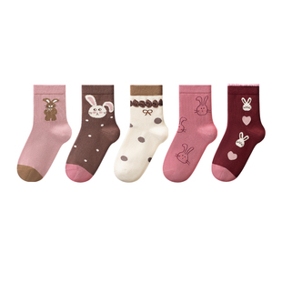 七巧板女童袜子儿童棉袜学生中筒袜女孩大童秋冬季纯棉无骨童袜潮