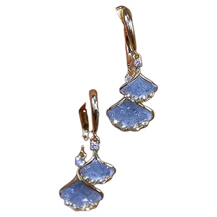 前后戴浅蓝色银杏叶耳环轻奢高级感百搭气质时尚耳坠气质清新耳饰