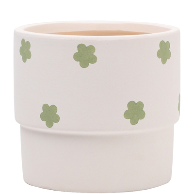 彩色印刻圆形陶土胚素烧花盆有孔