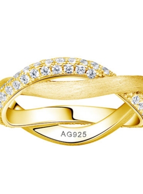 旋转莫比乌斯半钻拉丝戒指925银