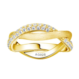 鎏金麻花|金色旋转莫比乌斯半钻拉丝戒指女925银镀18K金复古轻奢